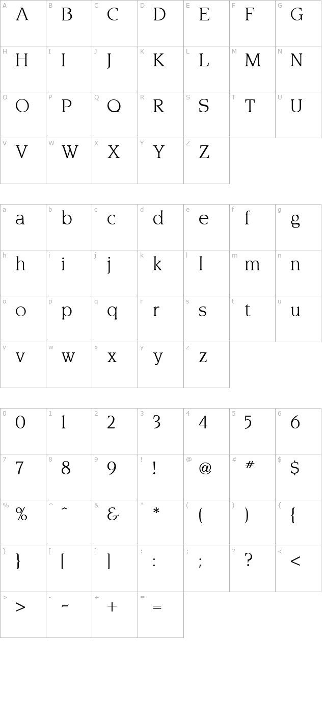 novarese-regular character map