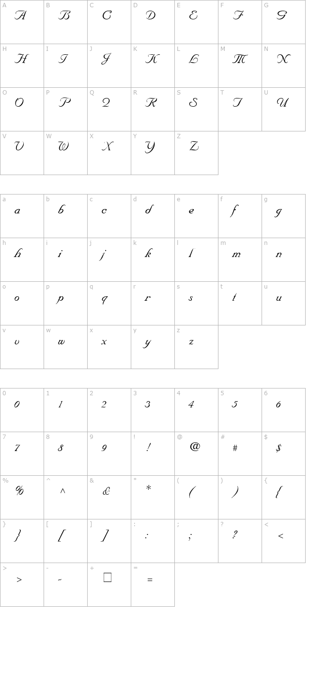 Nuance Italic character map