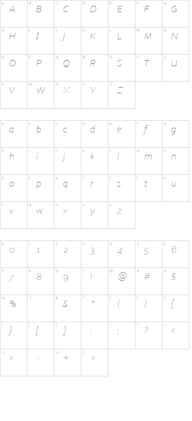 Nubian-ThinItalic character map