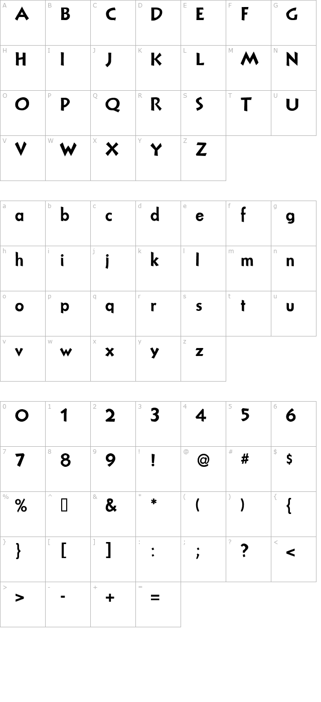 NuevoLitho Plain character map