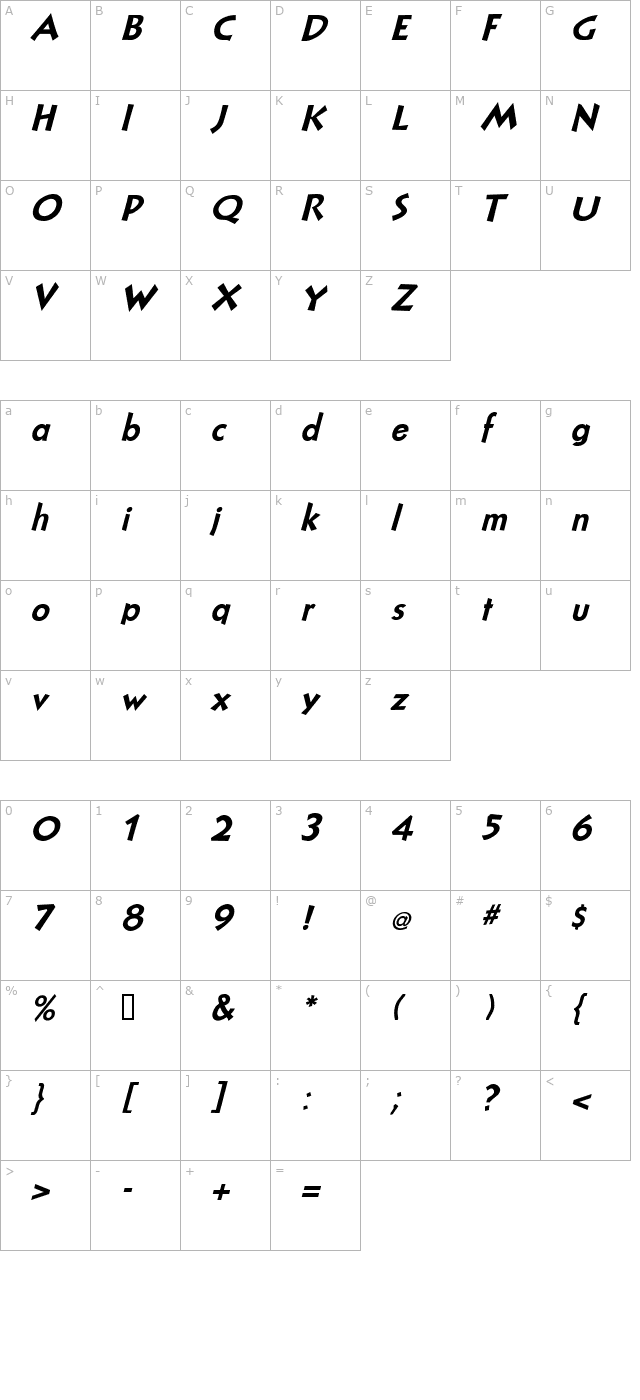 NuevoLitho PlainItalic character map