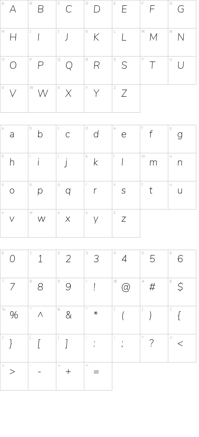 Nunito Sans ExtraLight Italic character map
