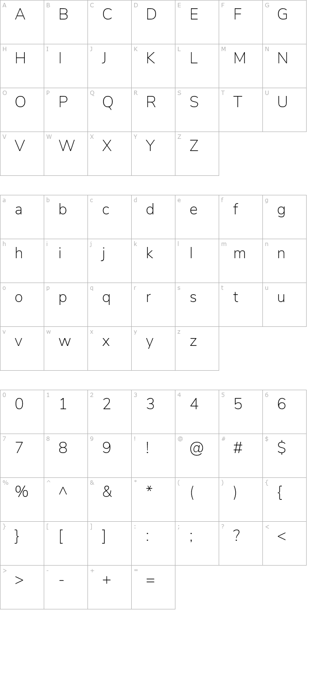 nunito-sans-extralight character map