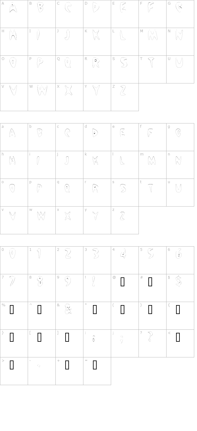 nuwavecondensedoutline character map