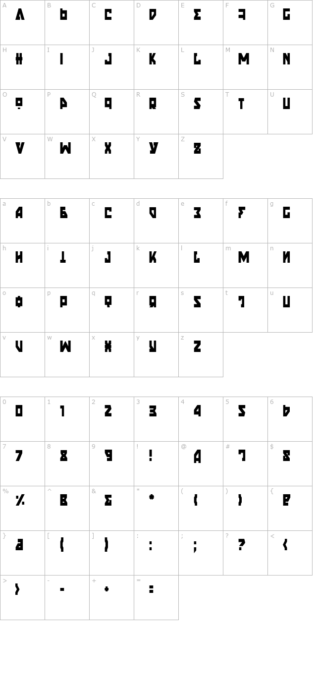 nyet-condensed character map