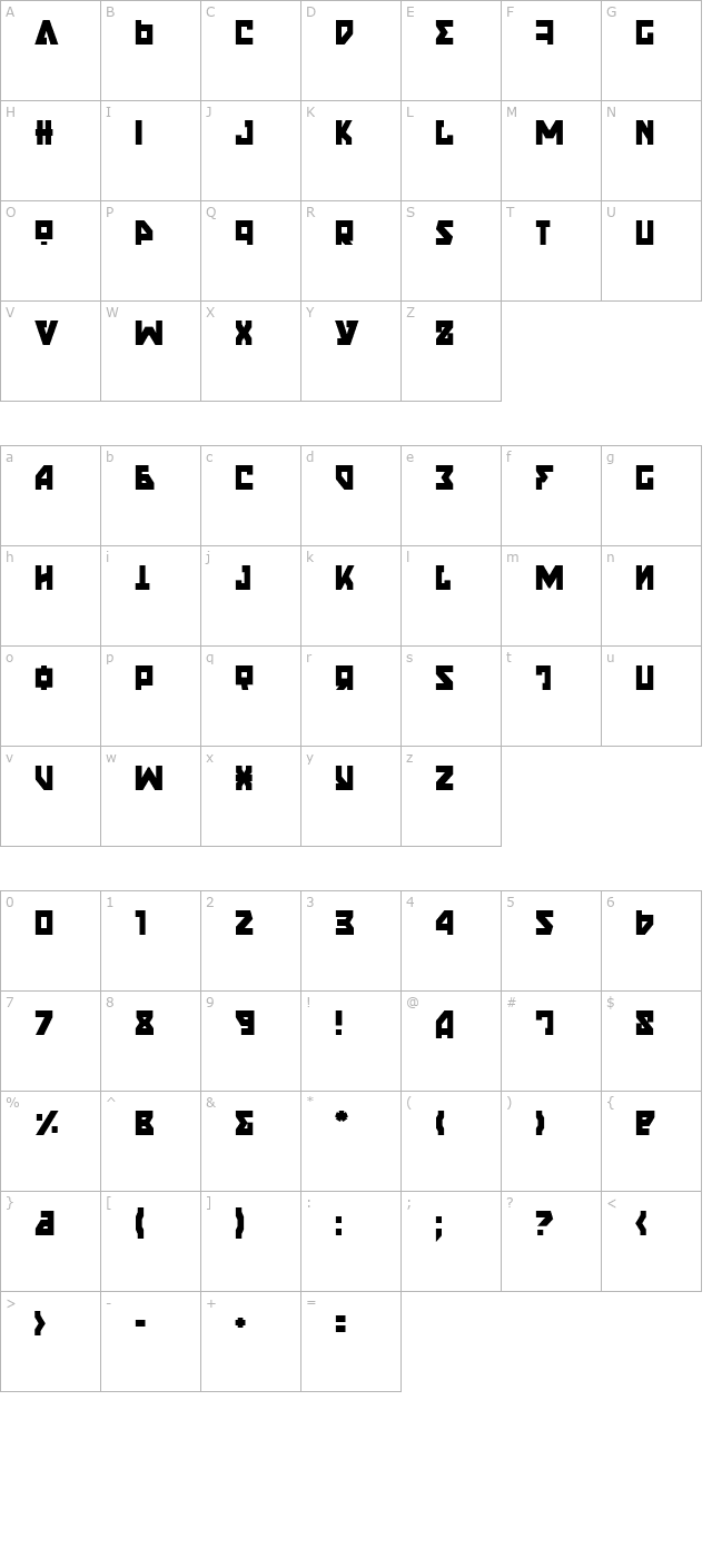 Nyet Semi-Condensed character map