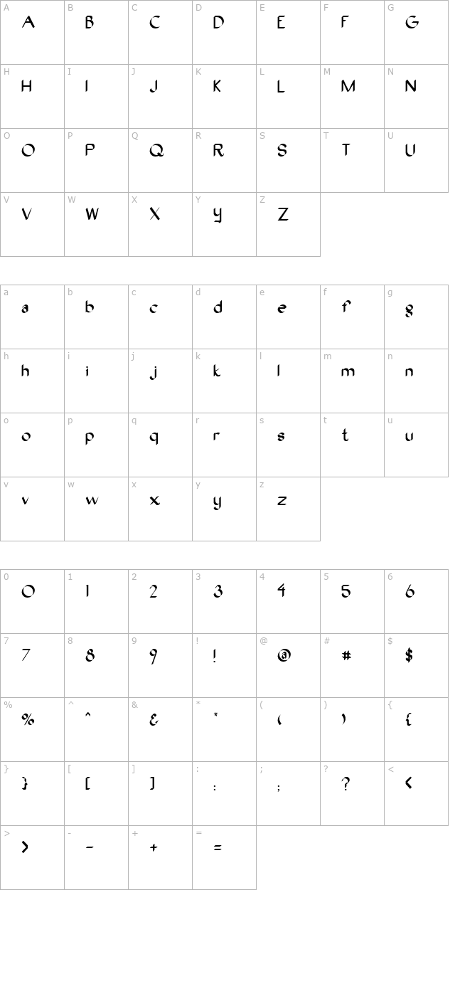 OakWood Regular character map