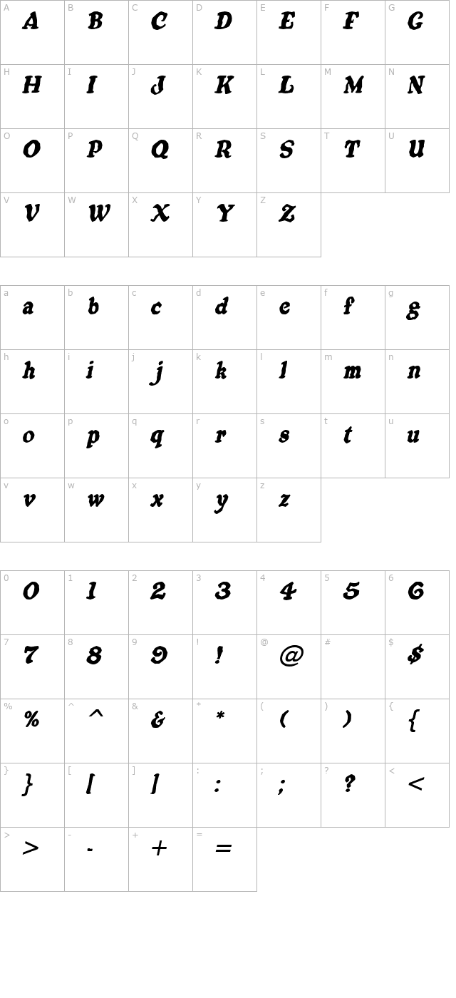 Oatmeal Italic character map