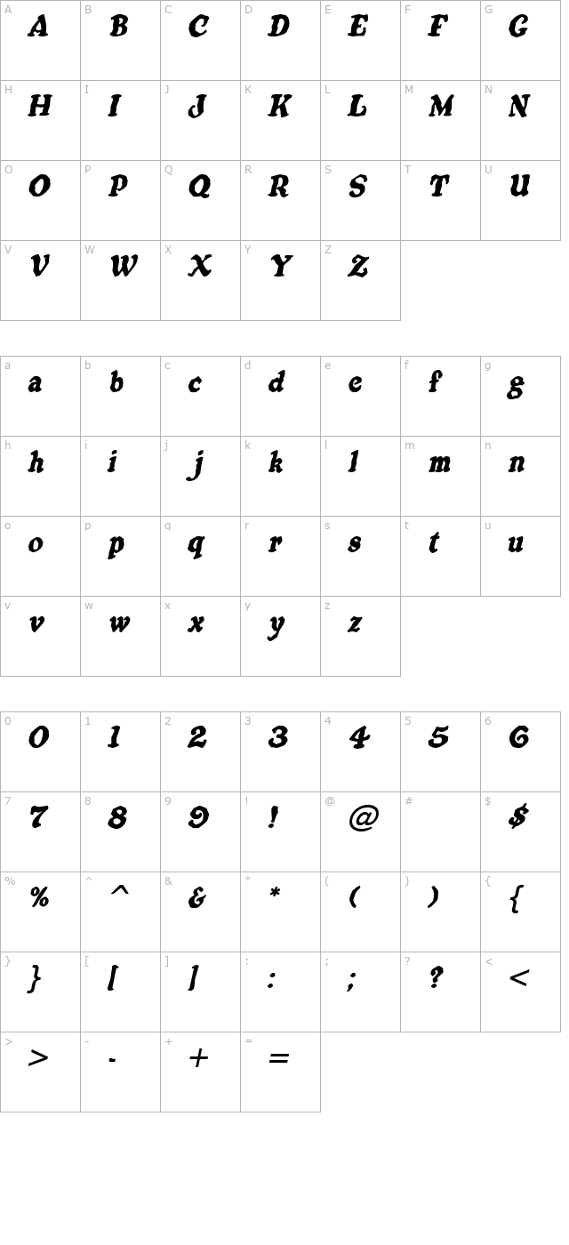 oatmeal-italic character map