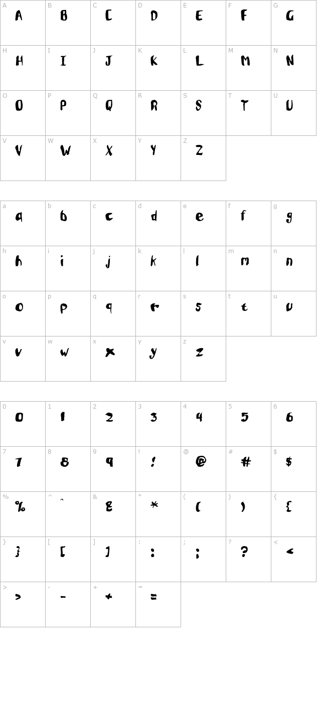 Oatmeal OTF character map