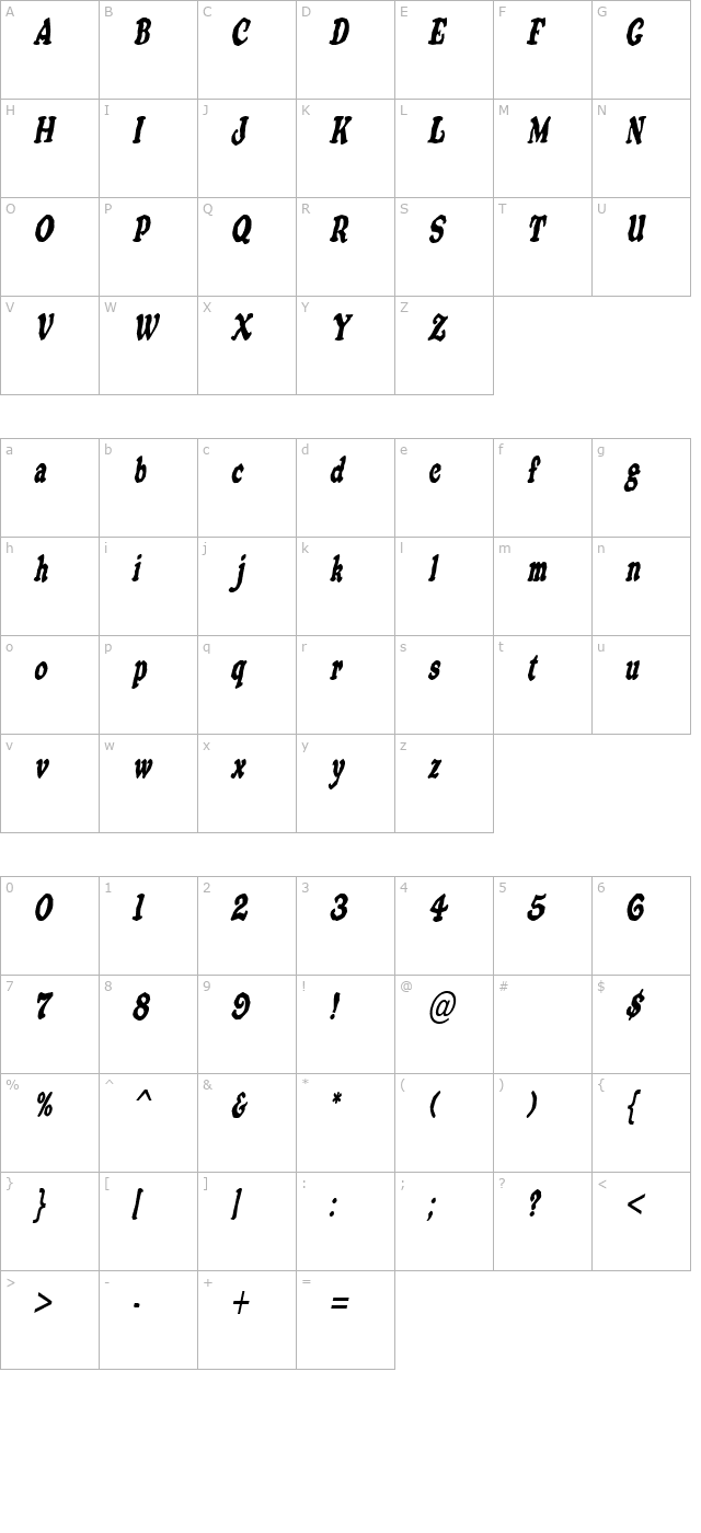 oatmealcondensed-italic character map