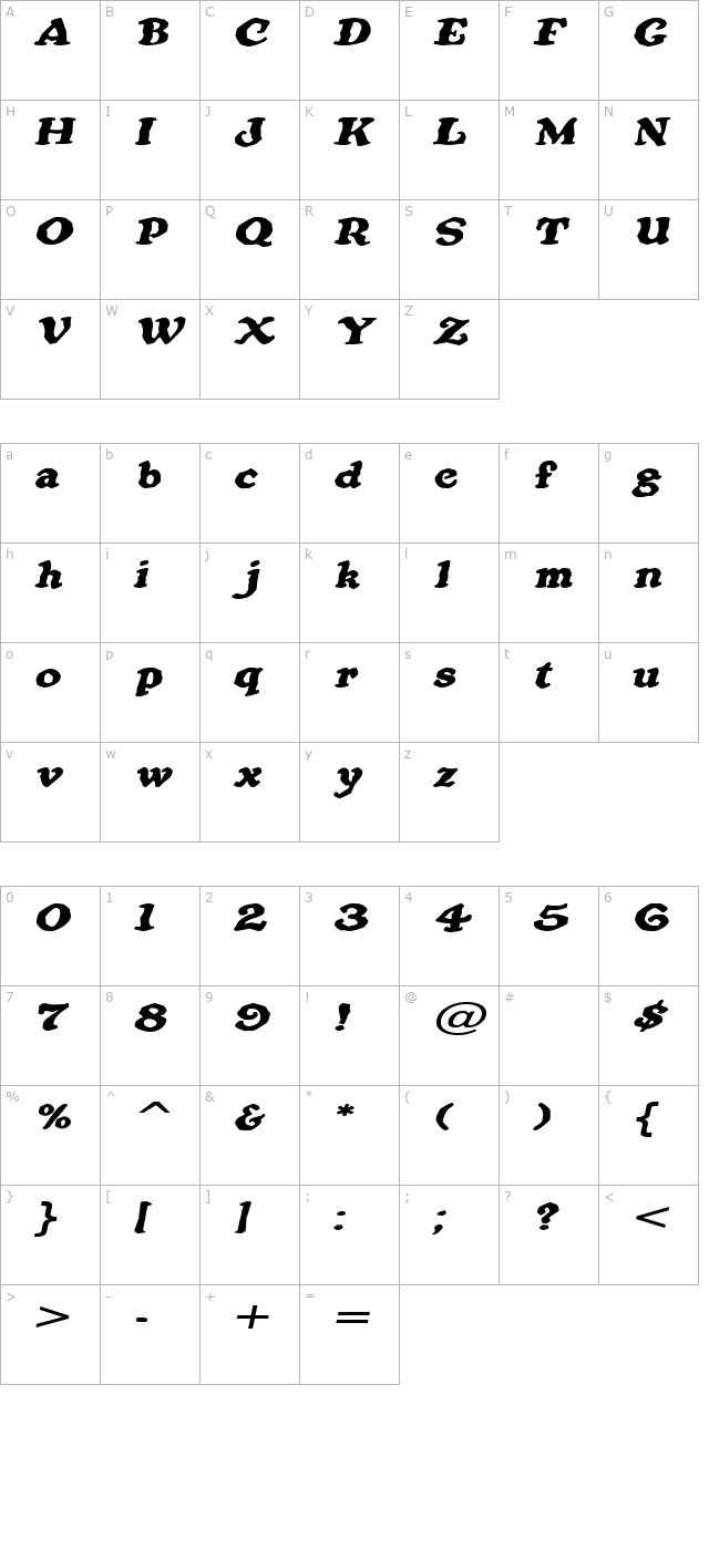 OatmealExtended Italic character map