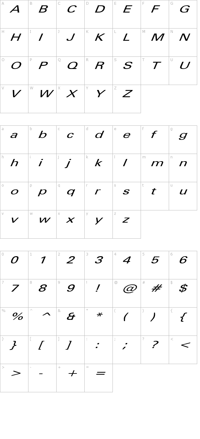 obeliskextended-oblique character map