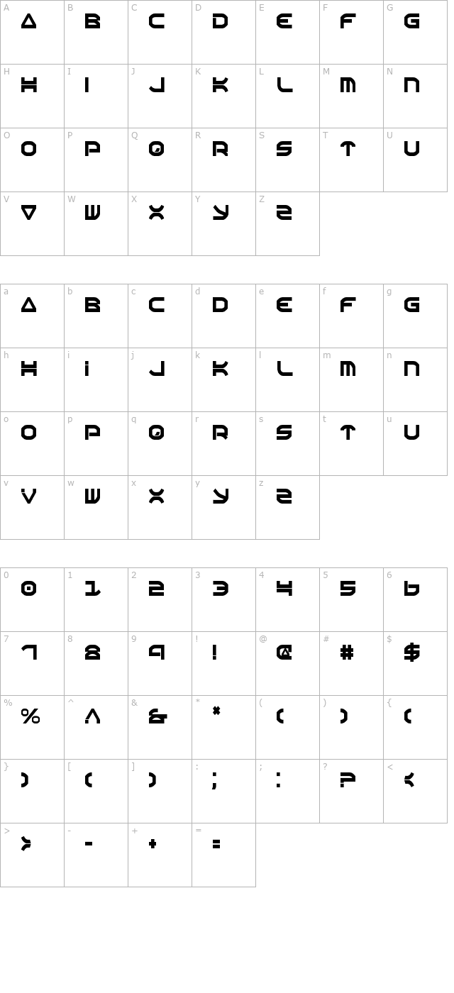 Oberon Condensed character map