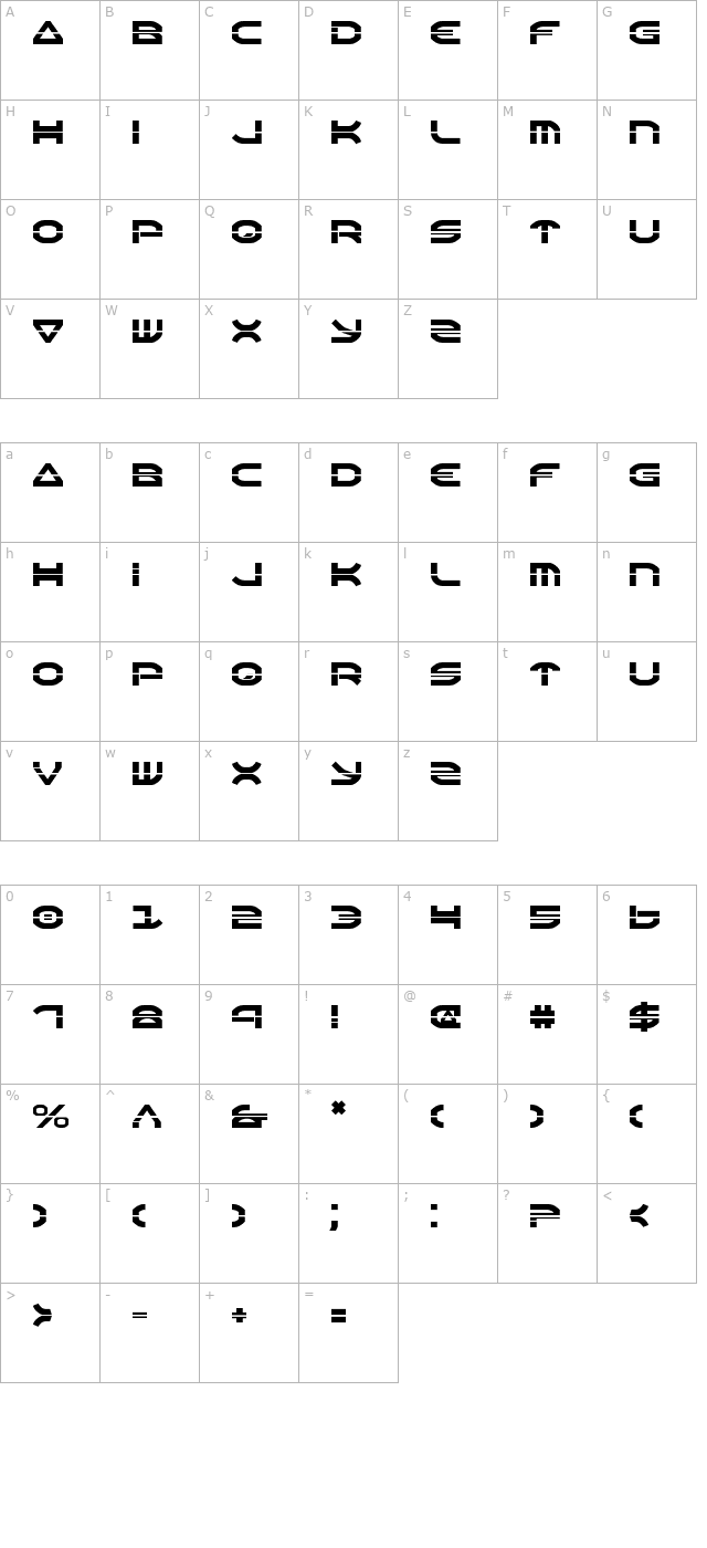 Oberon Laser character map