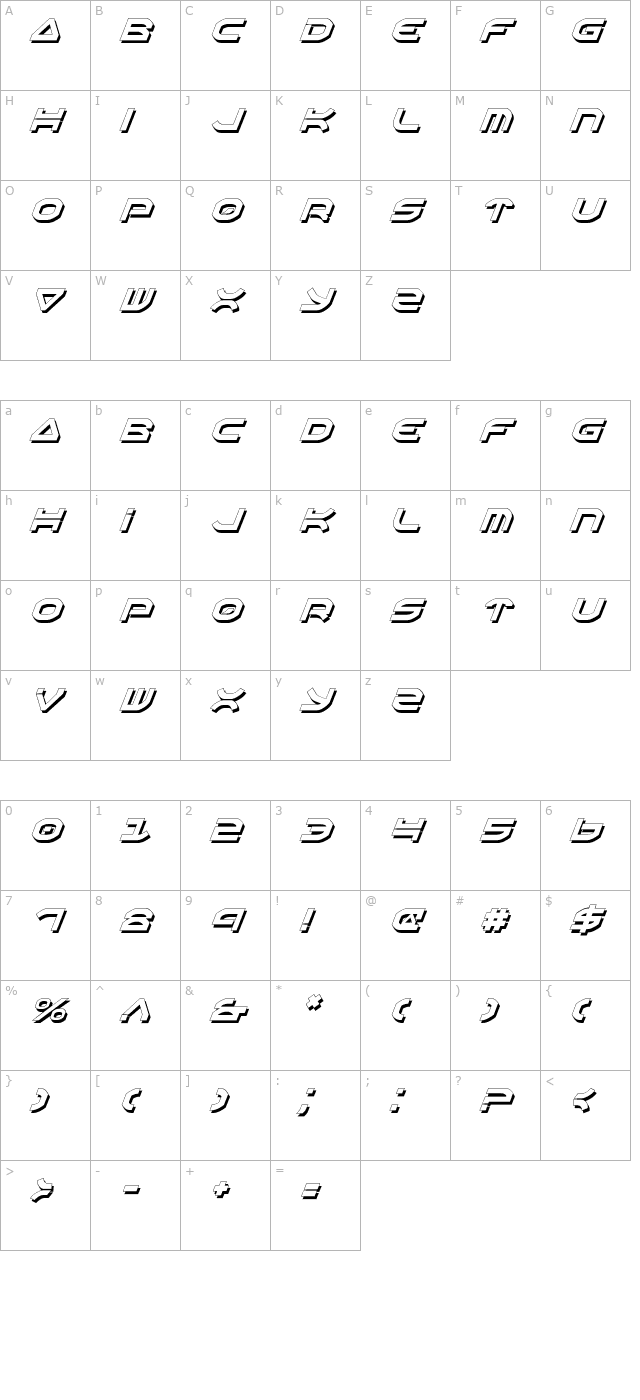 Oberon Shadow Italic character map