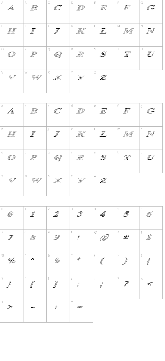 Occoluchi Italic Outline character map