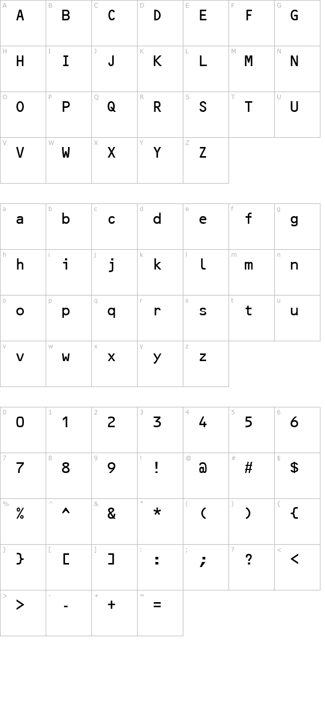 OCR_B_Becker character map