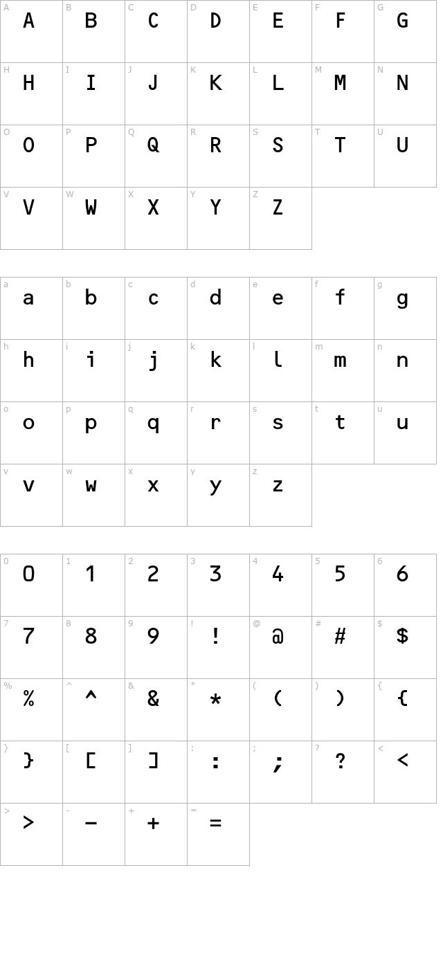 ocrb-otf character map