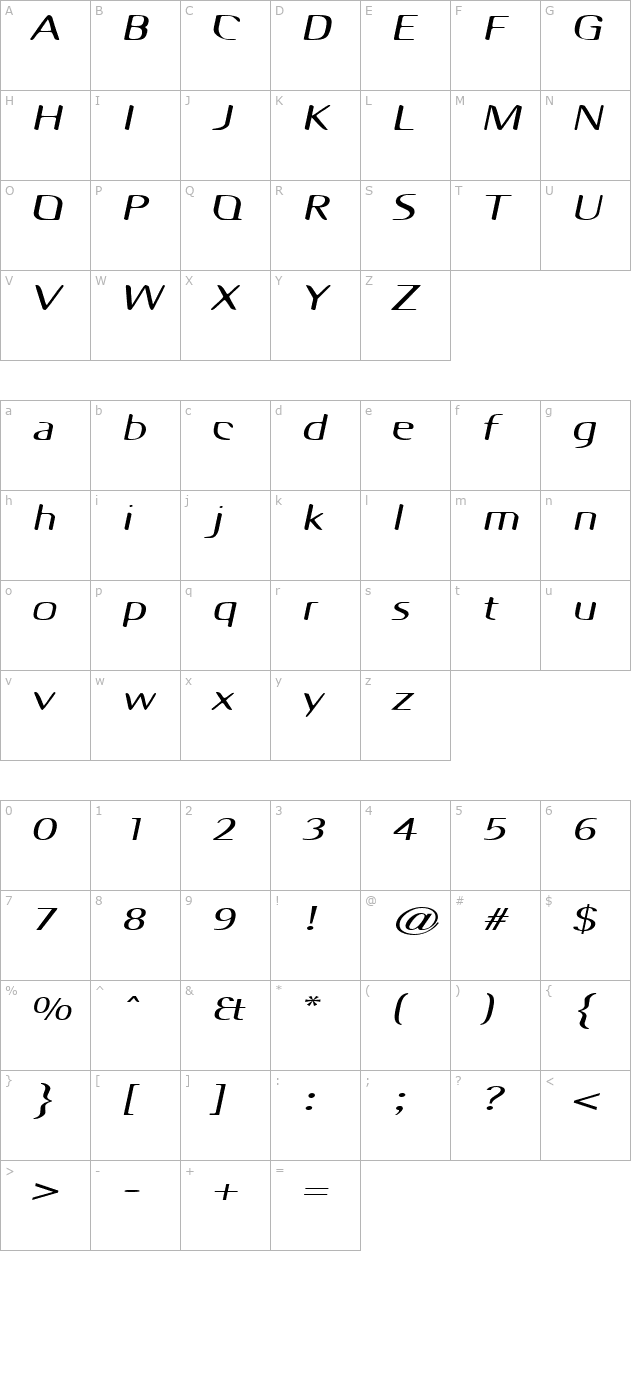 odysseyextended-oblique character map