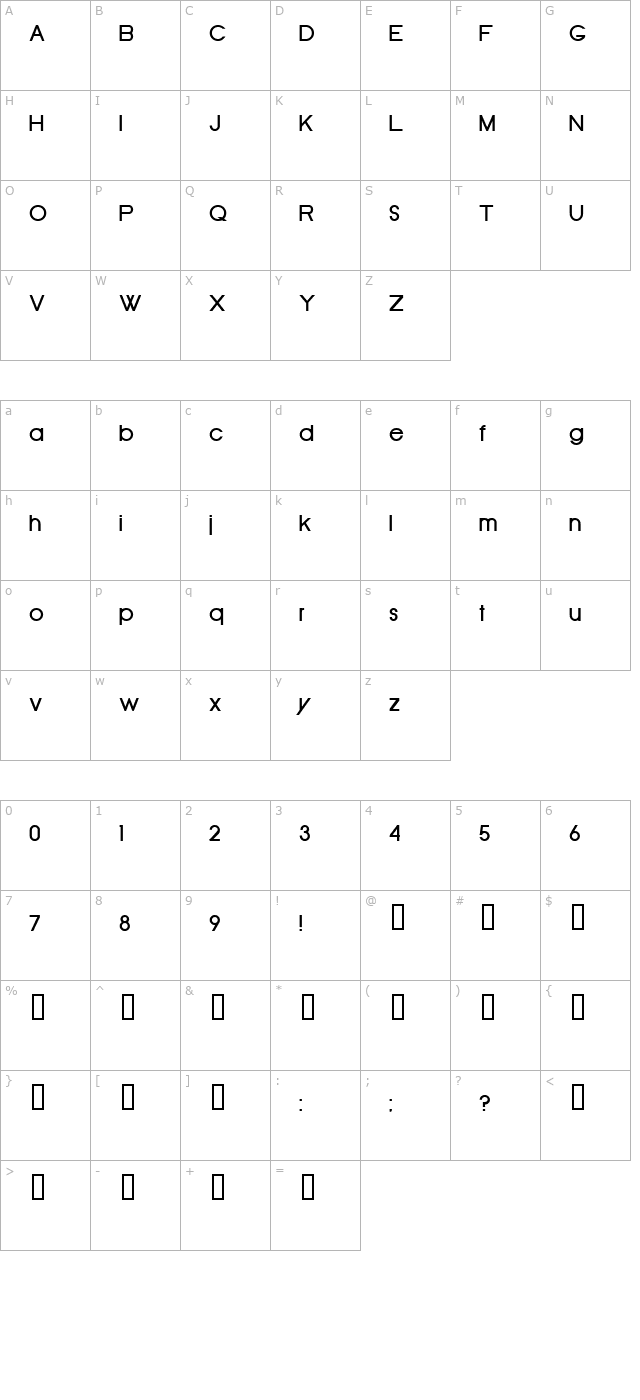 Old Republic Bold character map