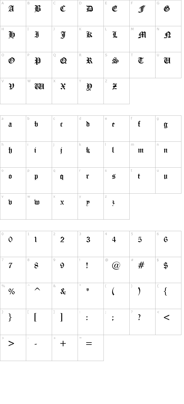 Oldchristmas Regular character map