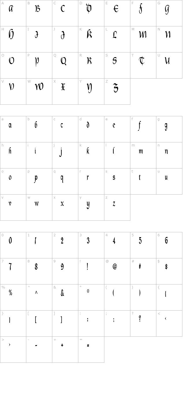 OldCountryCondensed character map