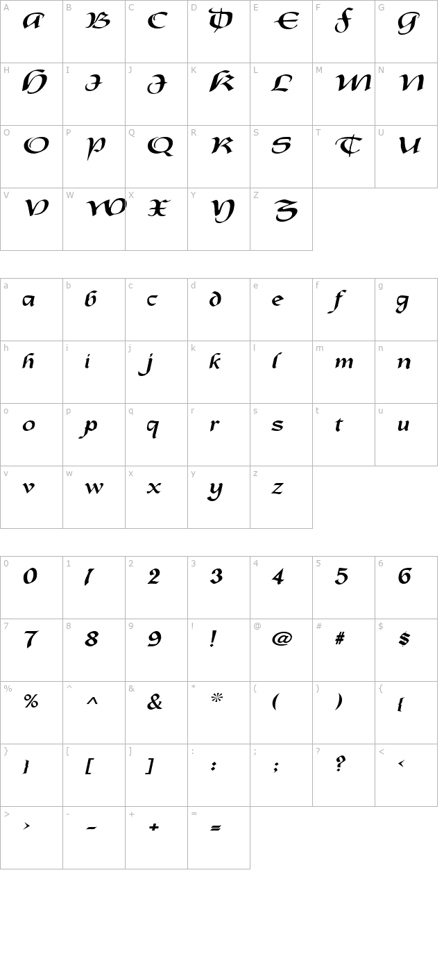 OldCountryExtended Italic character map