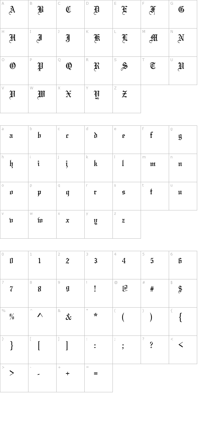 Olde-English Normal character map