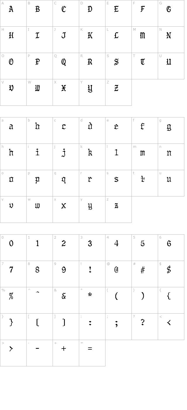 oldeworld-bold character map