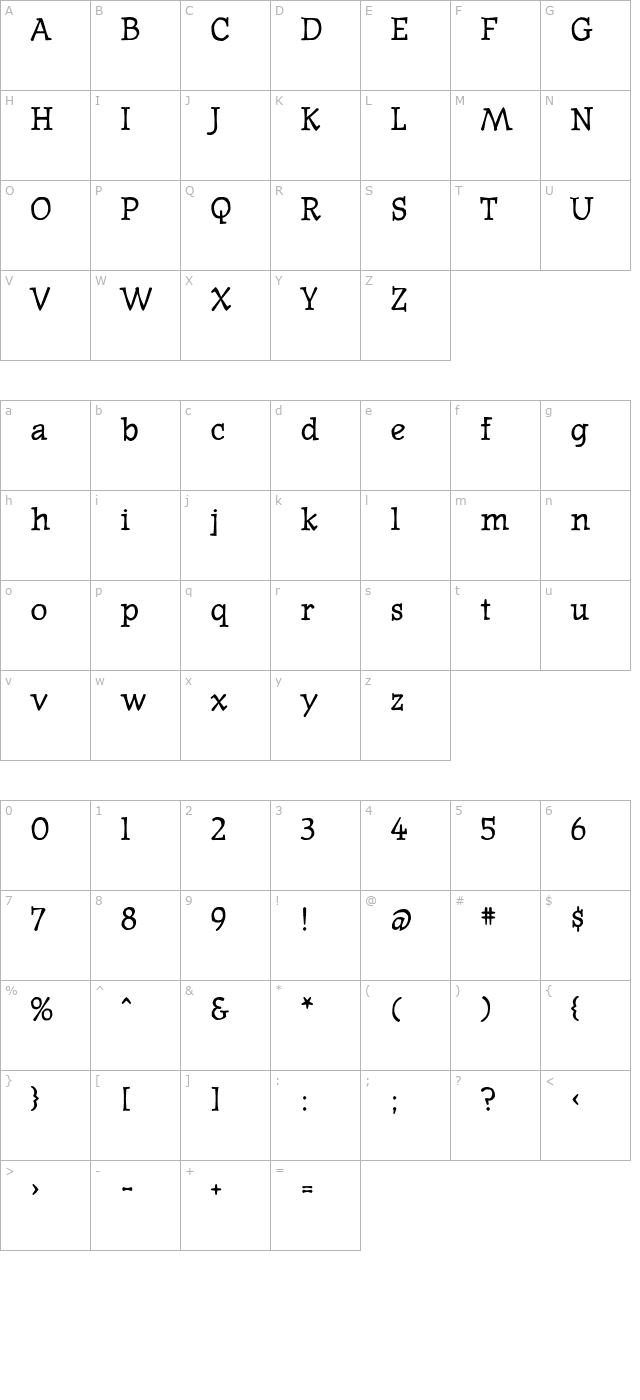 OldNews Bold character map