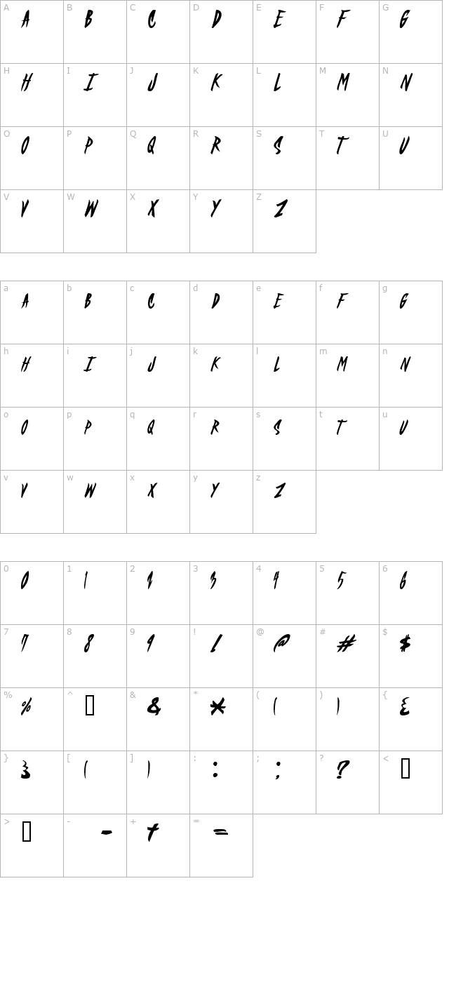 OLDSKULJOE character map