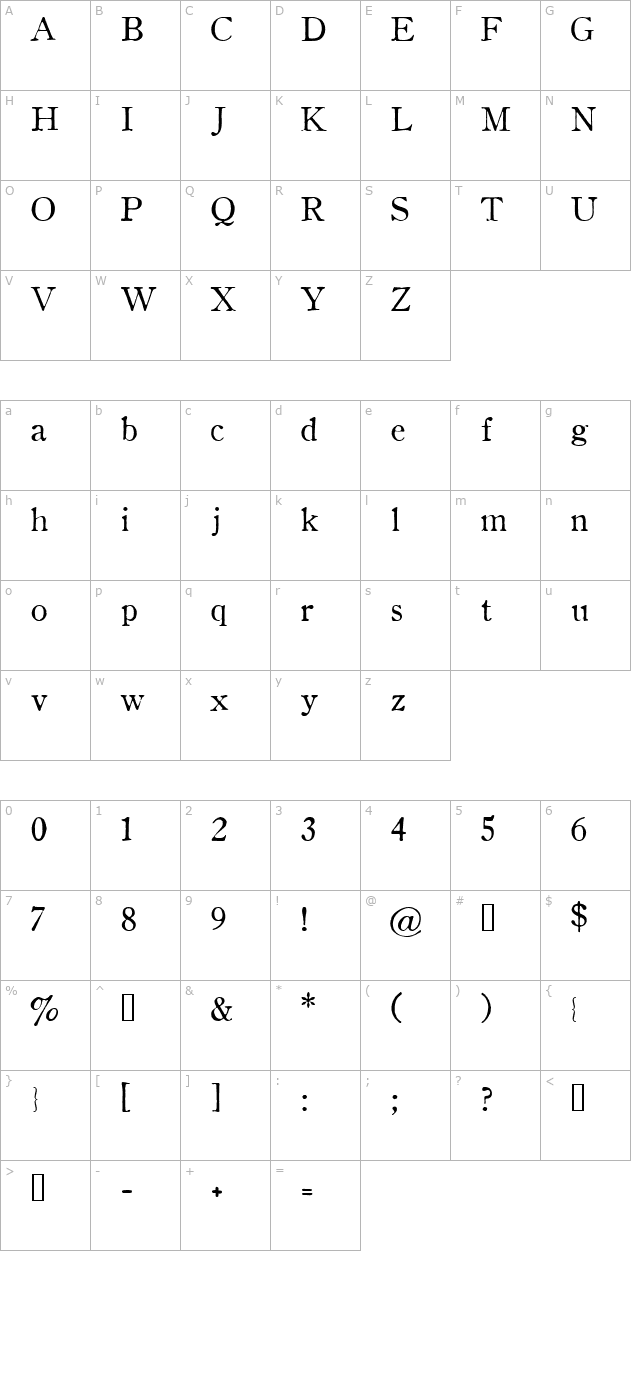 OldStyle 1 HPLHS character map