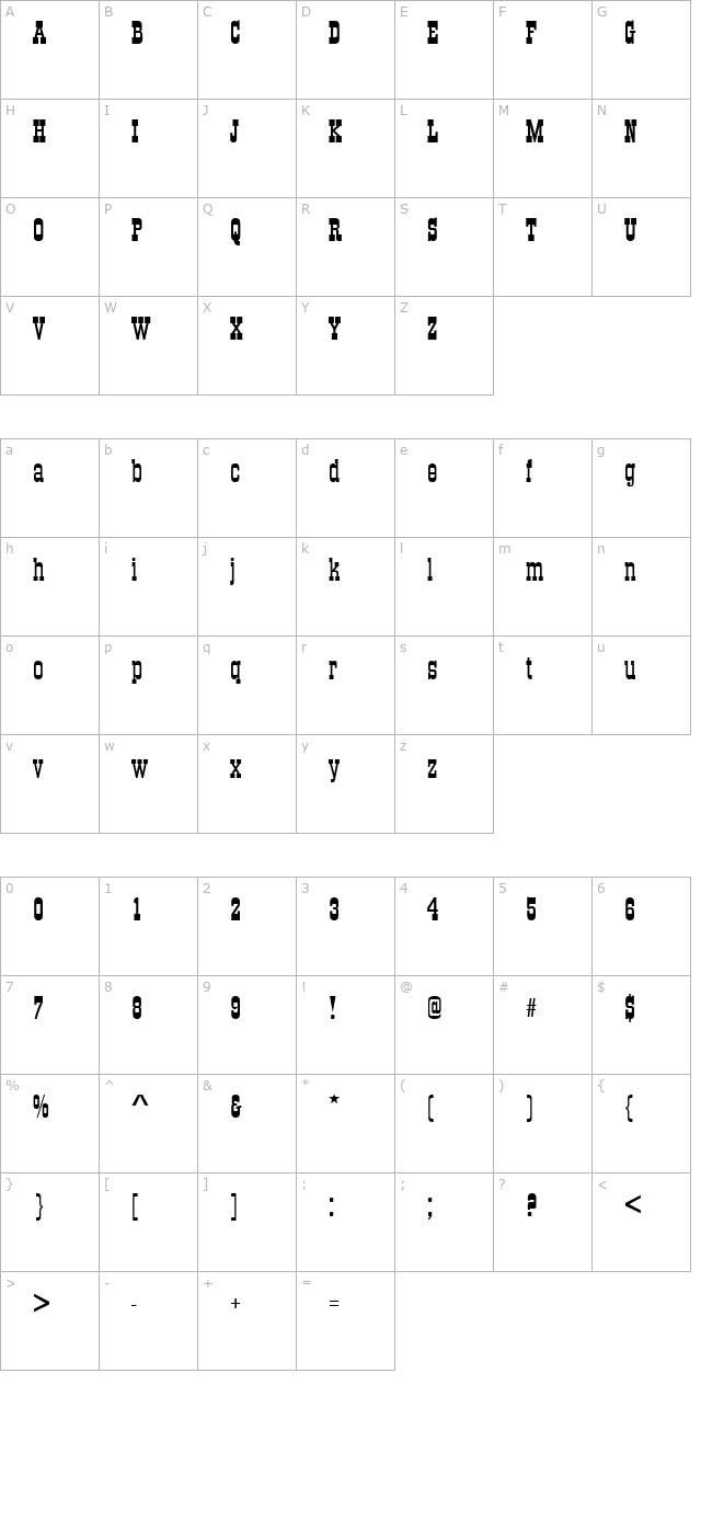 OldTowne Regular character map