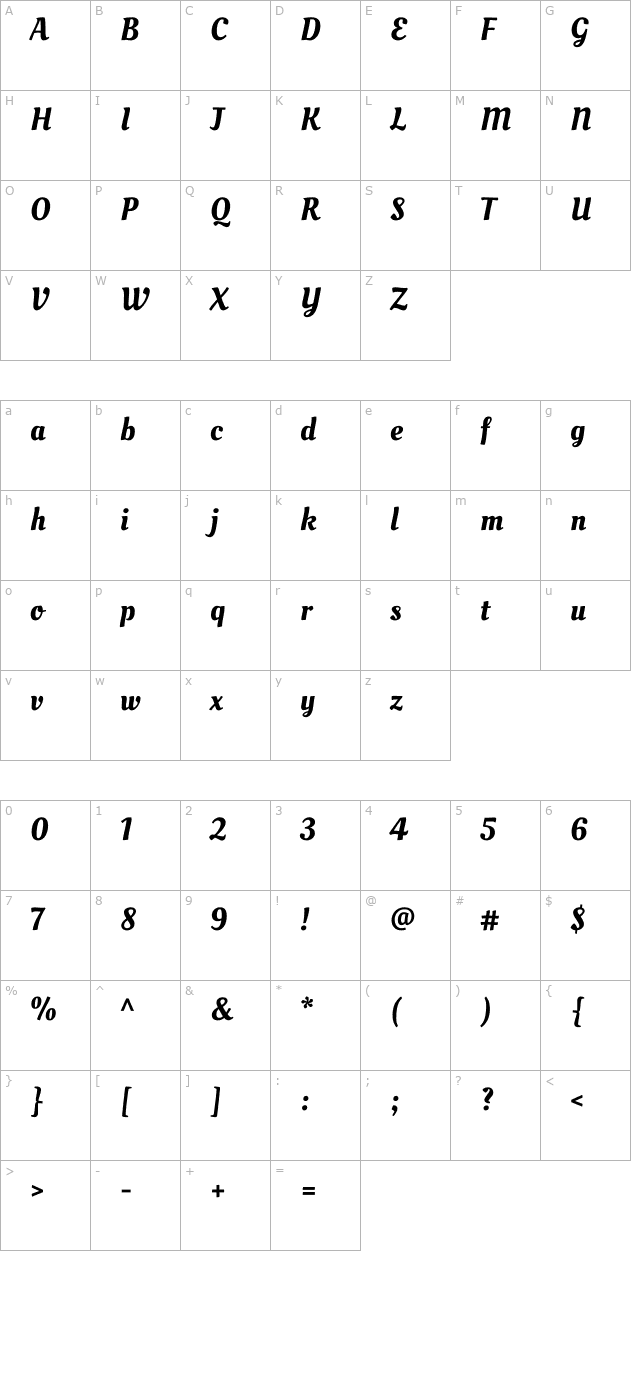 Oleo Script character map