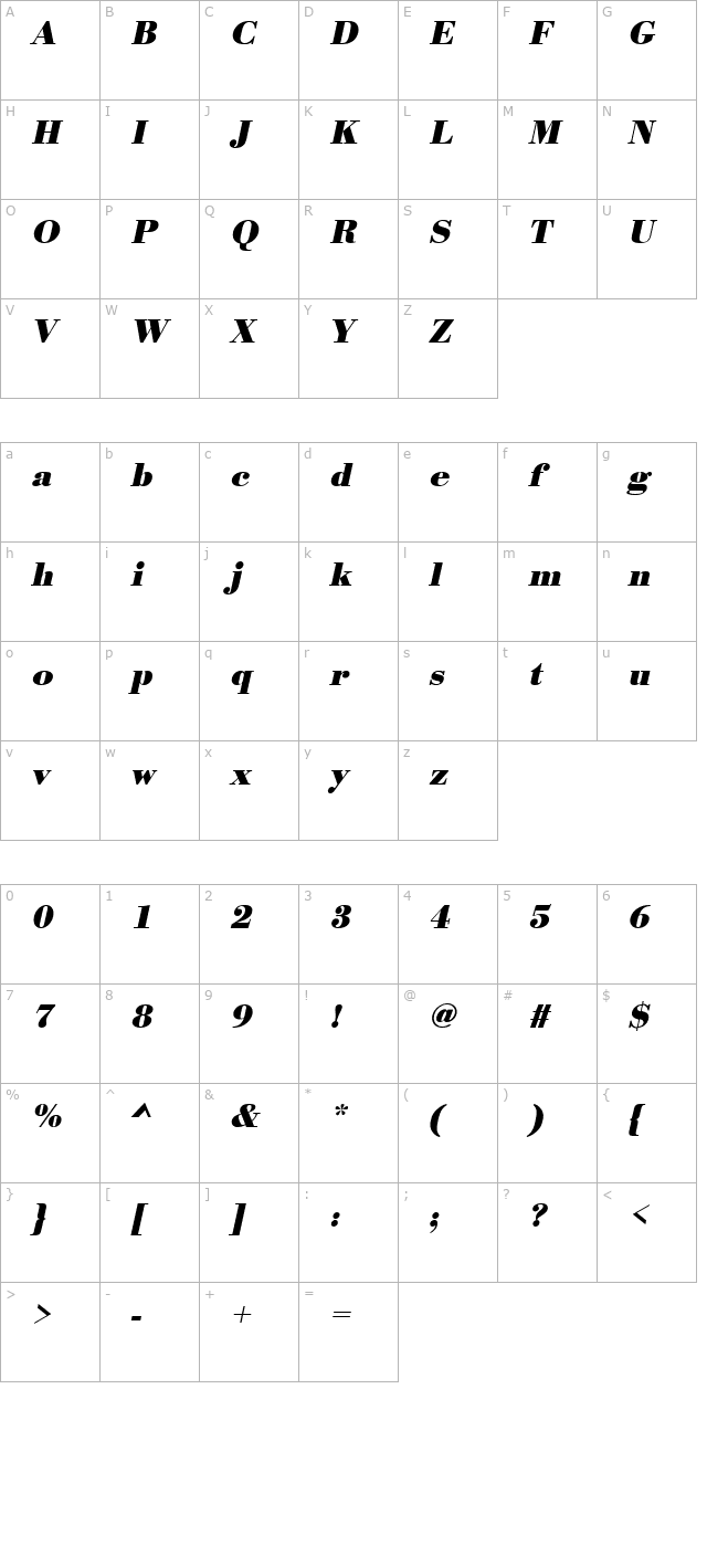 OlgaBecker Bold Italic character map