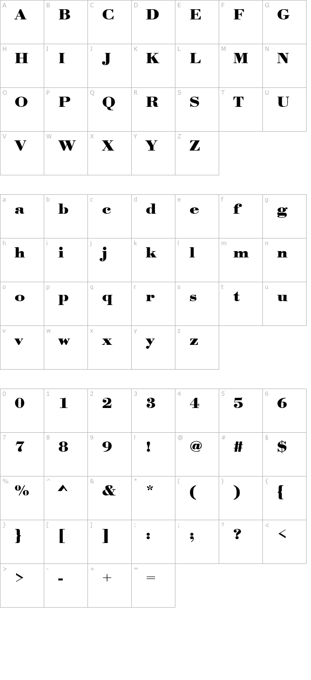 olgabeckerextended-bold character map