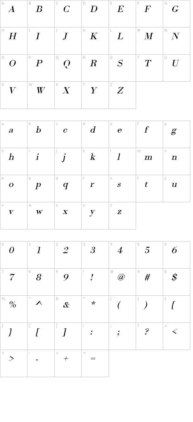 olgabeckerextended-italic character map