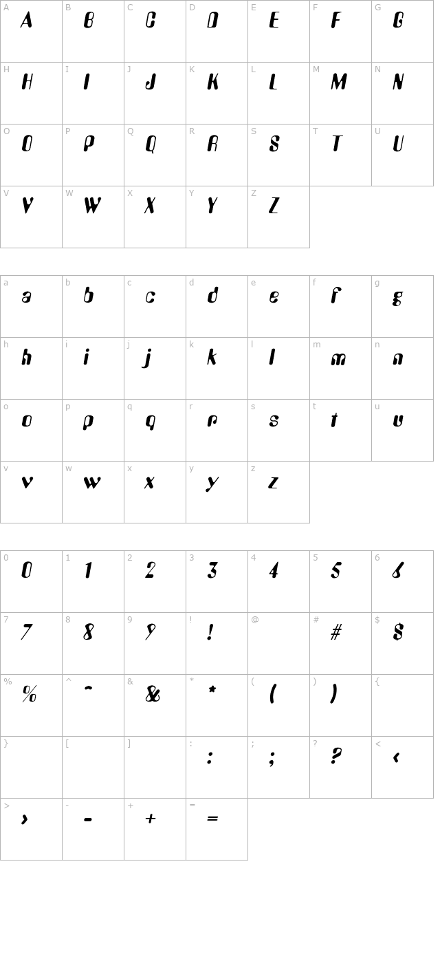 OliviaBecker Italic character map