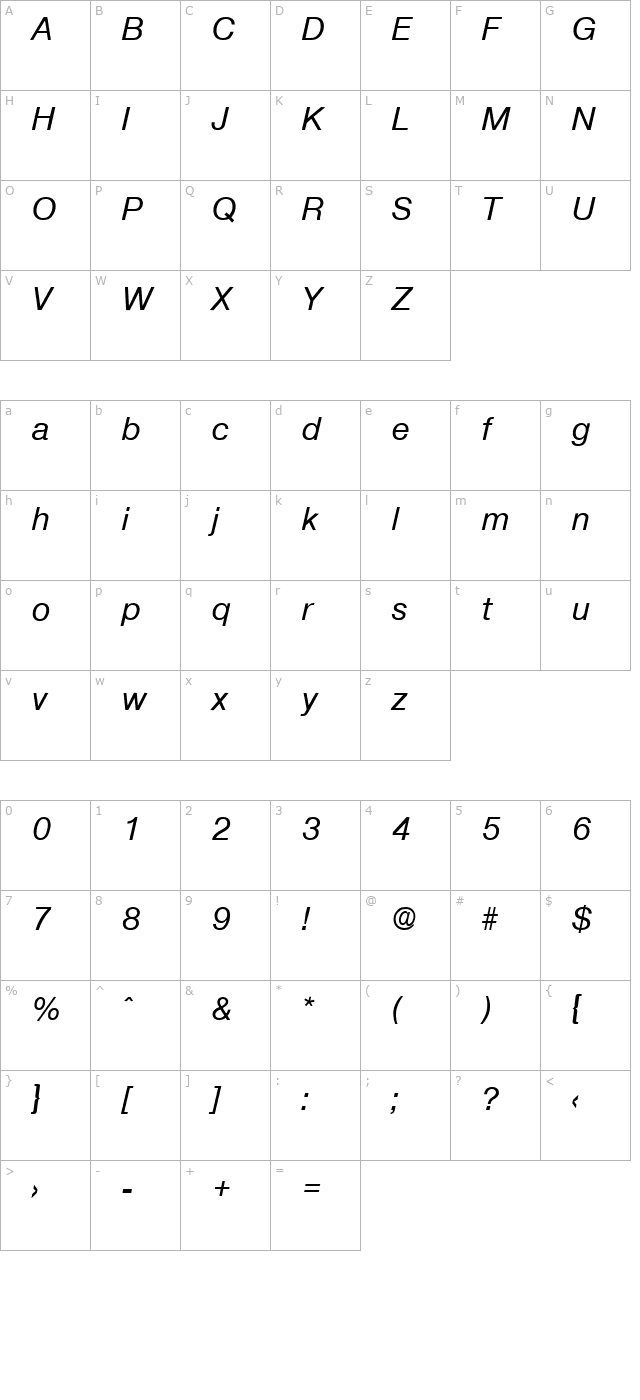 Olnova-MediumIta character map