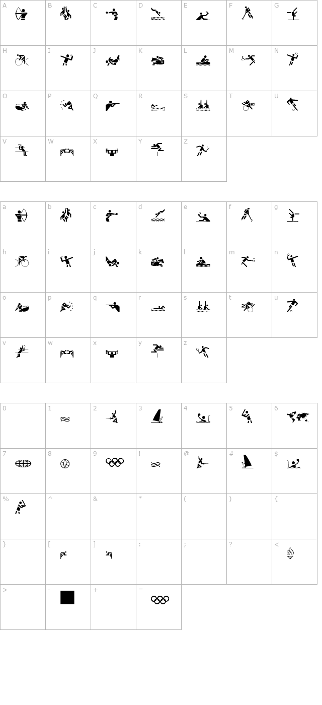 Olympicons Regular character map