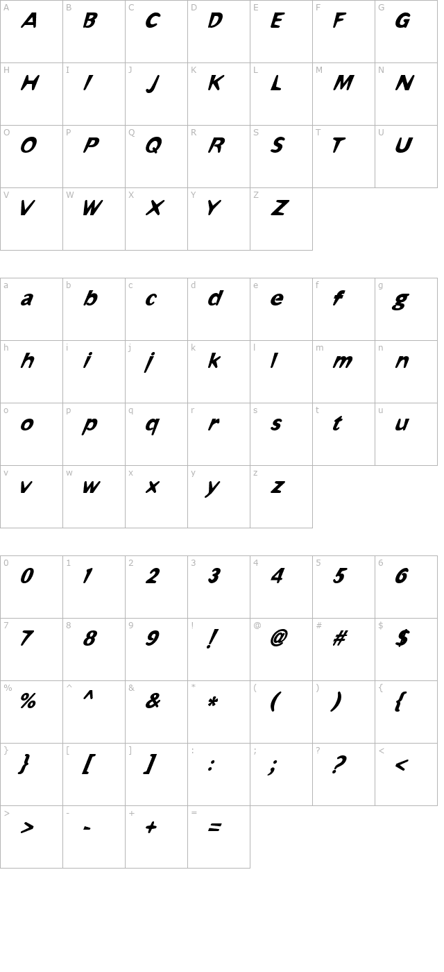 omaha-bold-italic character map