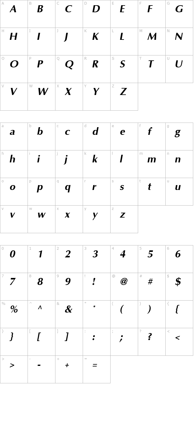 omni-bold-italic character map