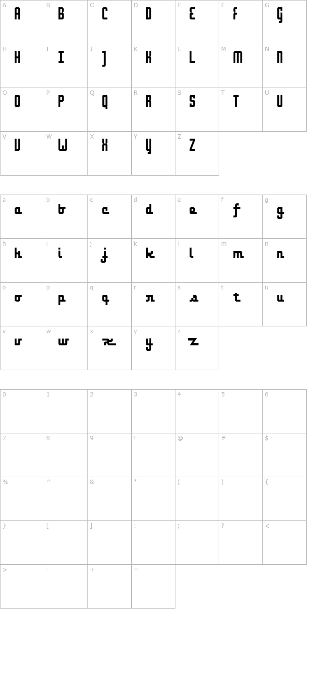 onakite Thin character map