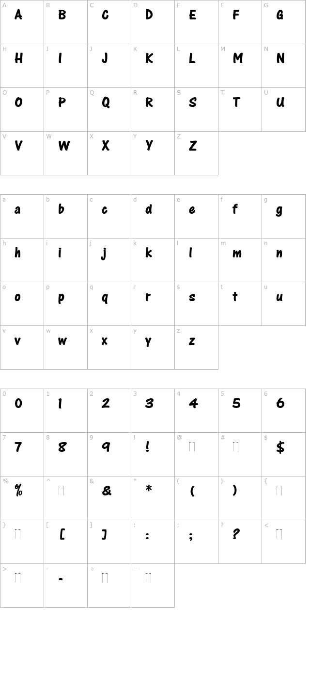One Stroke Script Bold Plain character map