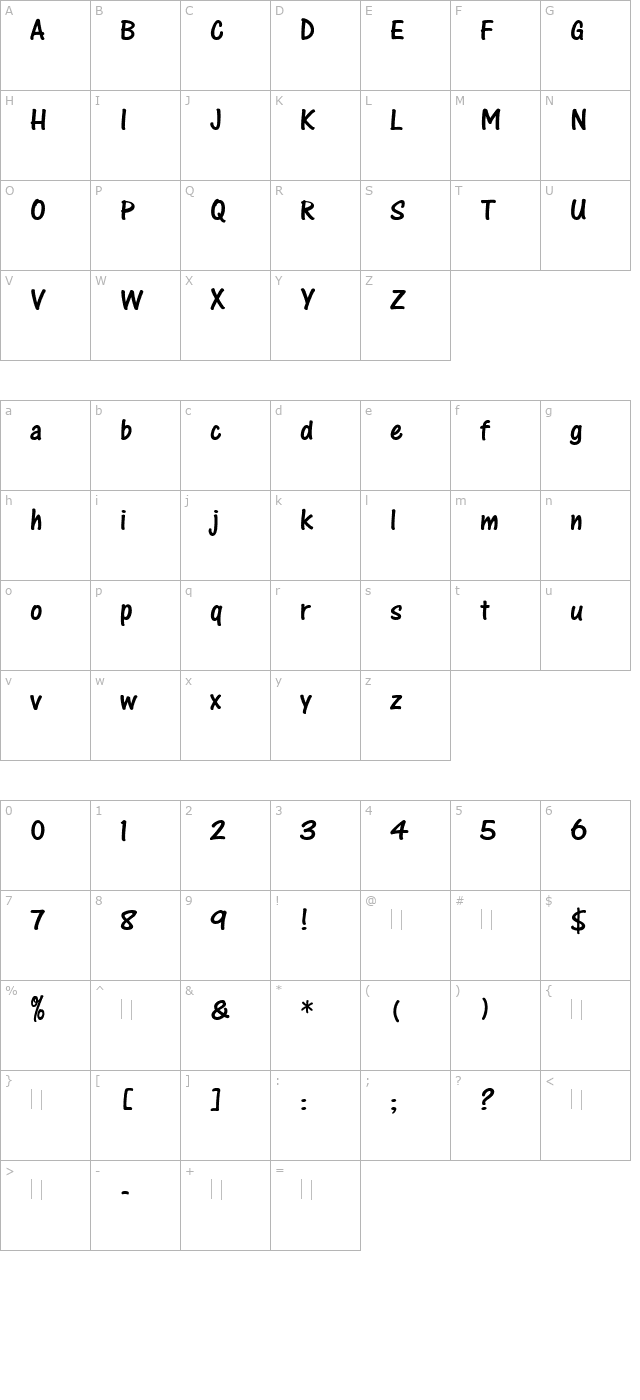 One Stroke Script Plain character map