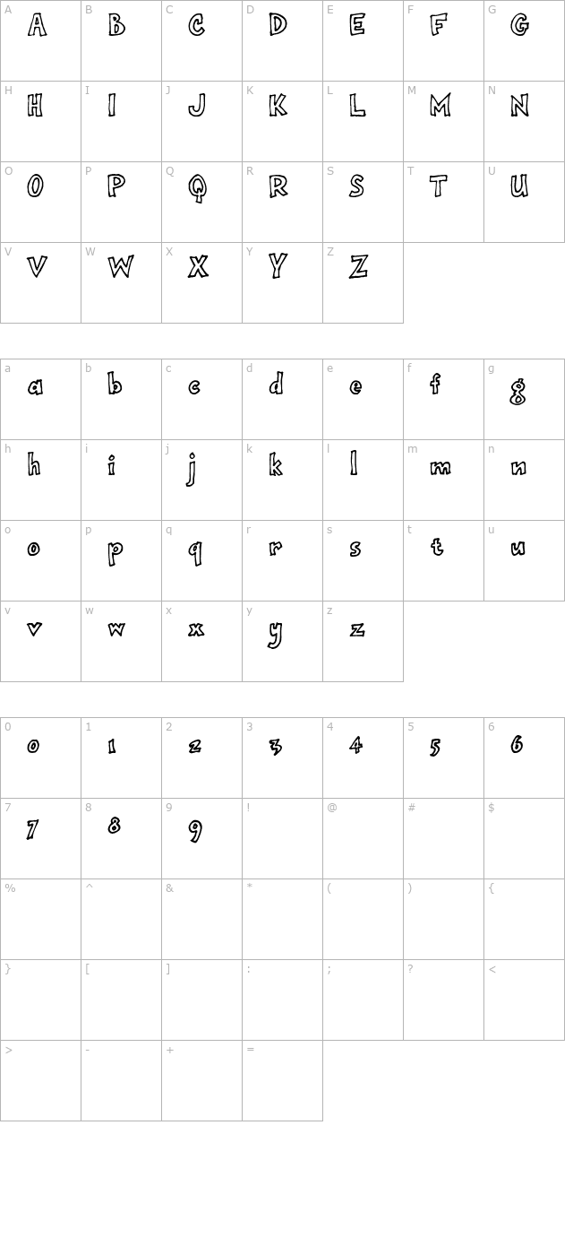 onepunchJim outline OTF character map