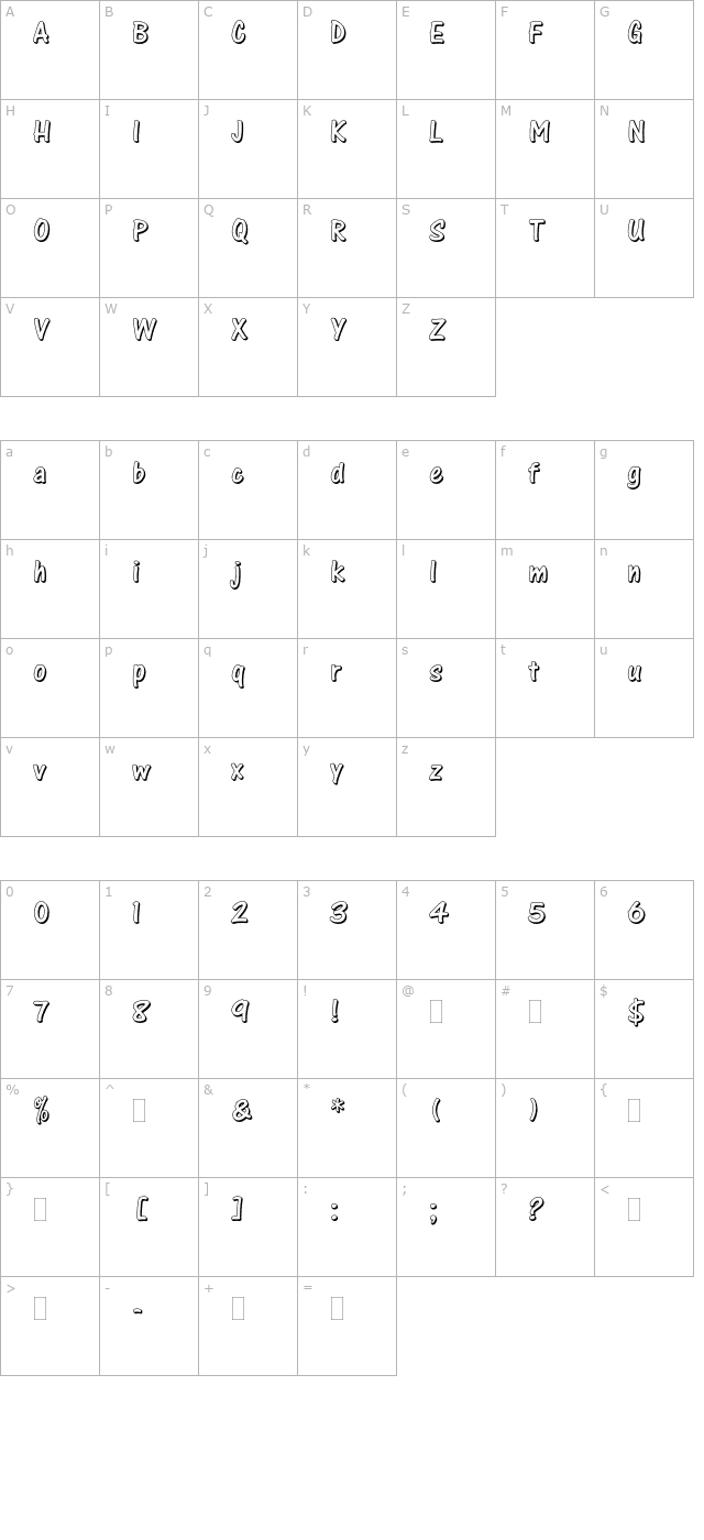 OneStrokeScriptShadedPlain character map