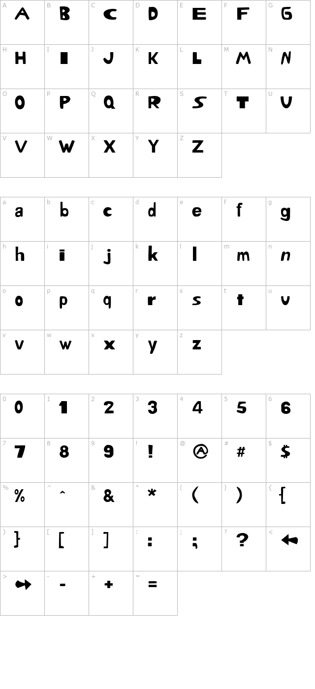 Oogabooga Irregular character map