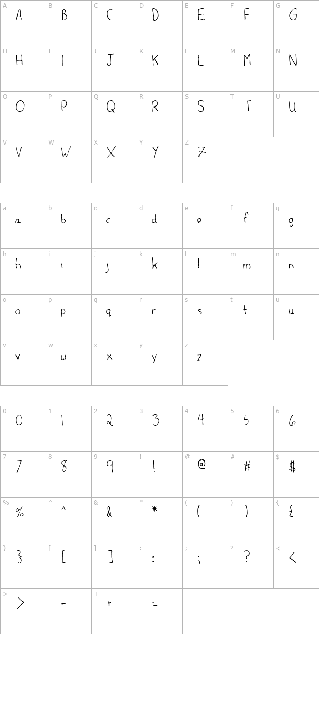 OpalsHand Regular character map